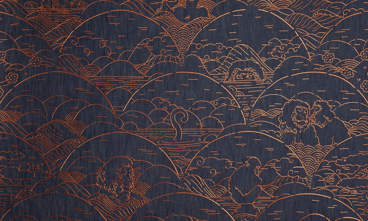 Moooi Wallcovering Tokyo Blue - Indigo Macaque MO3000 Copper
